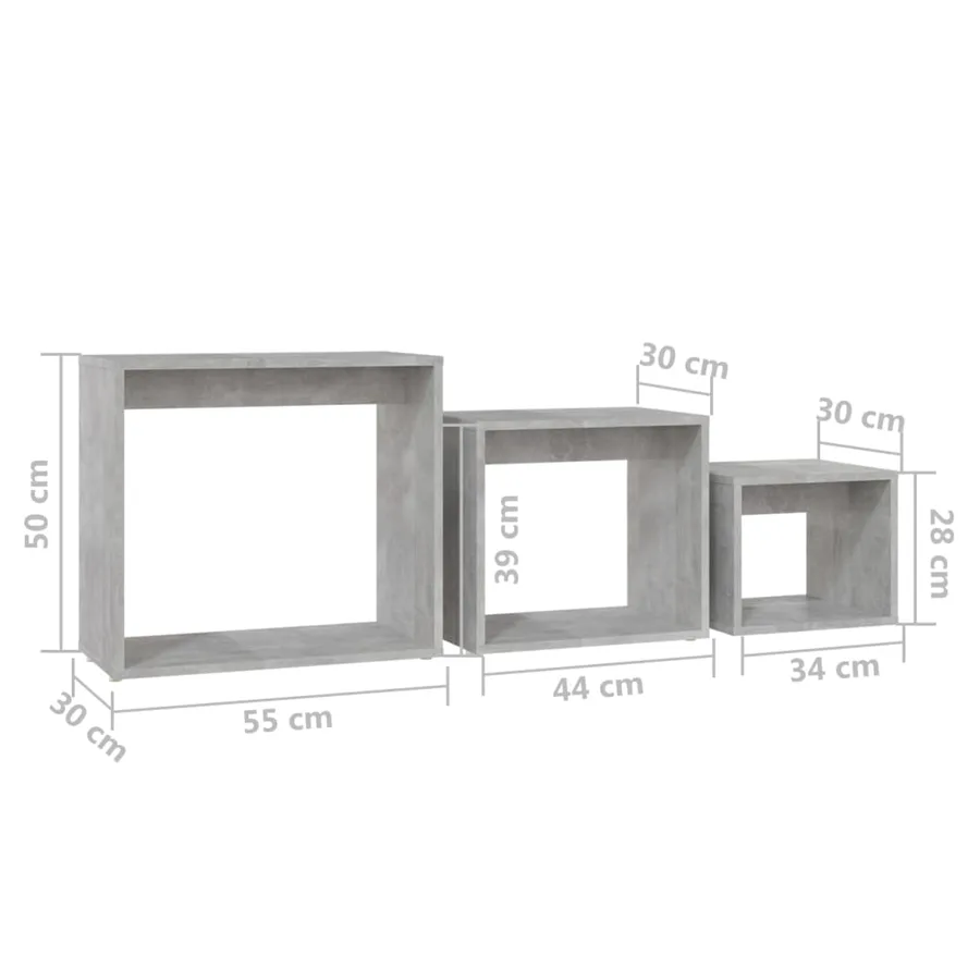 Tables gigognes 3 pcs Gris béton Aggloméré - 10