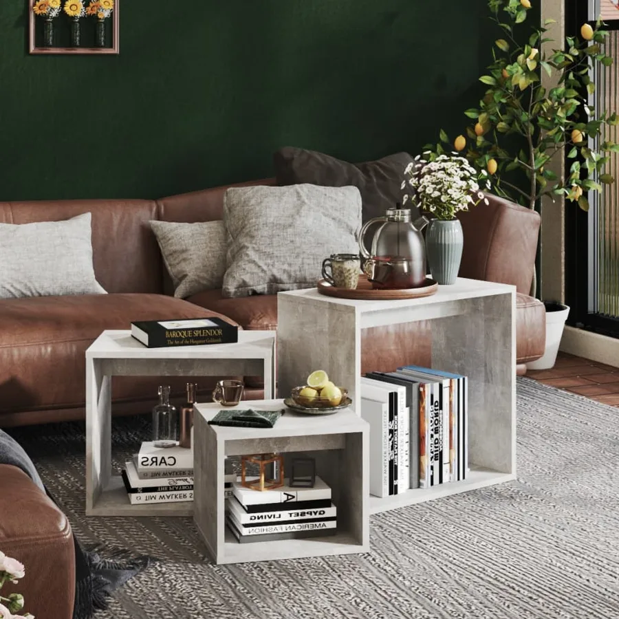 Tables gigognes 3 pcs Gris béton Aggloméré - 3