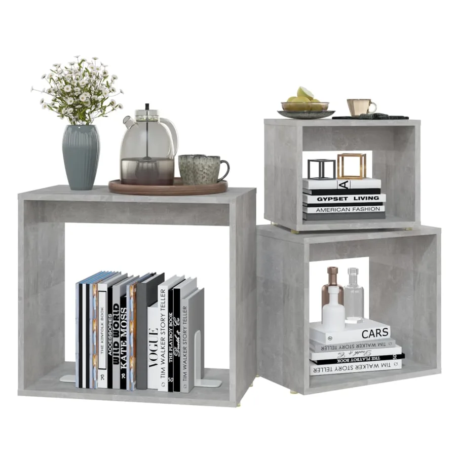 Tables gigognes 3 pcs Gris béton Aggloméré - 4