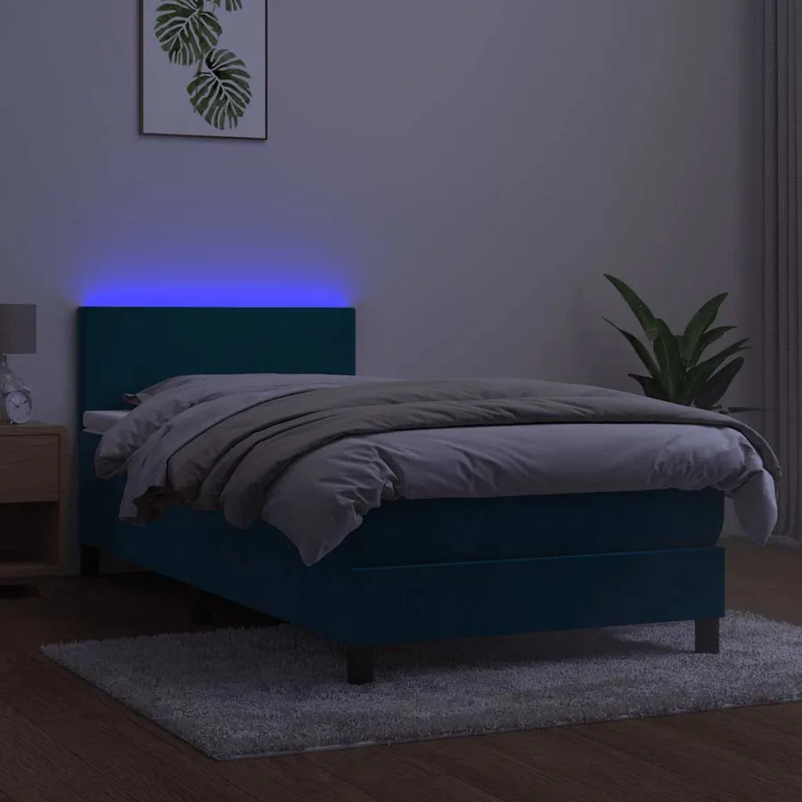 Sommier à lattes de lit avec matelas et LED Bleu foncé 80x200cm - 4