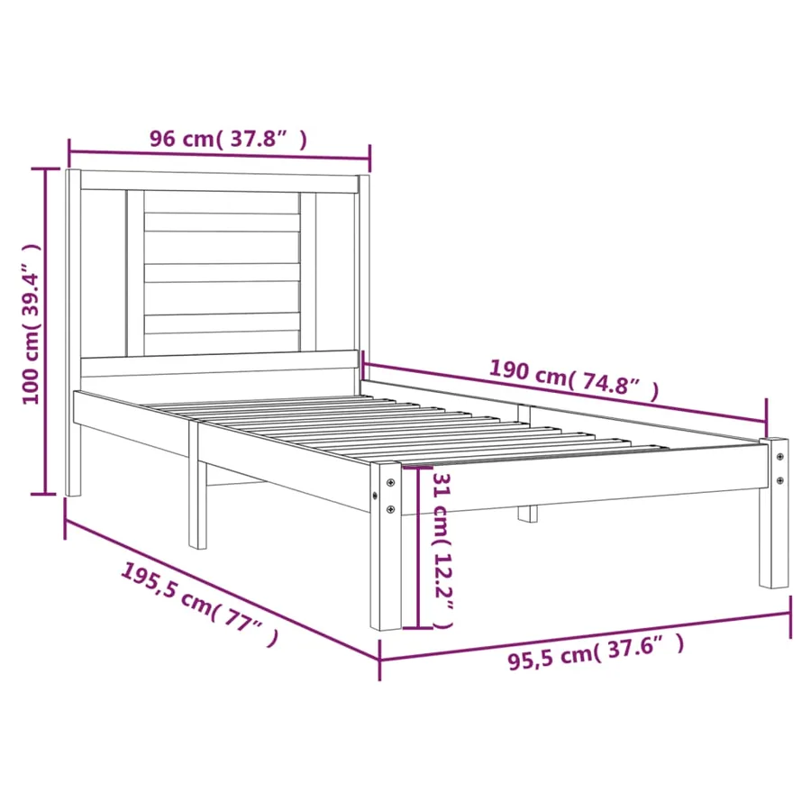 Cadre de lit sans matelas blanc 90x190 cm bois de pin massif - 6