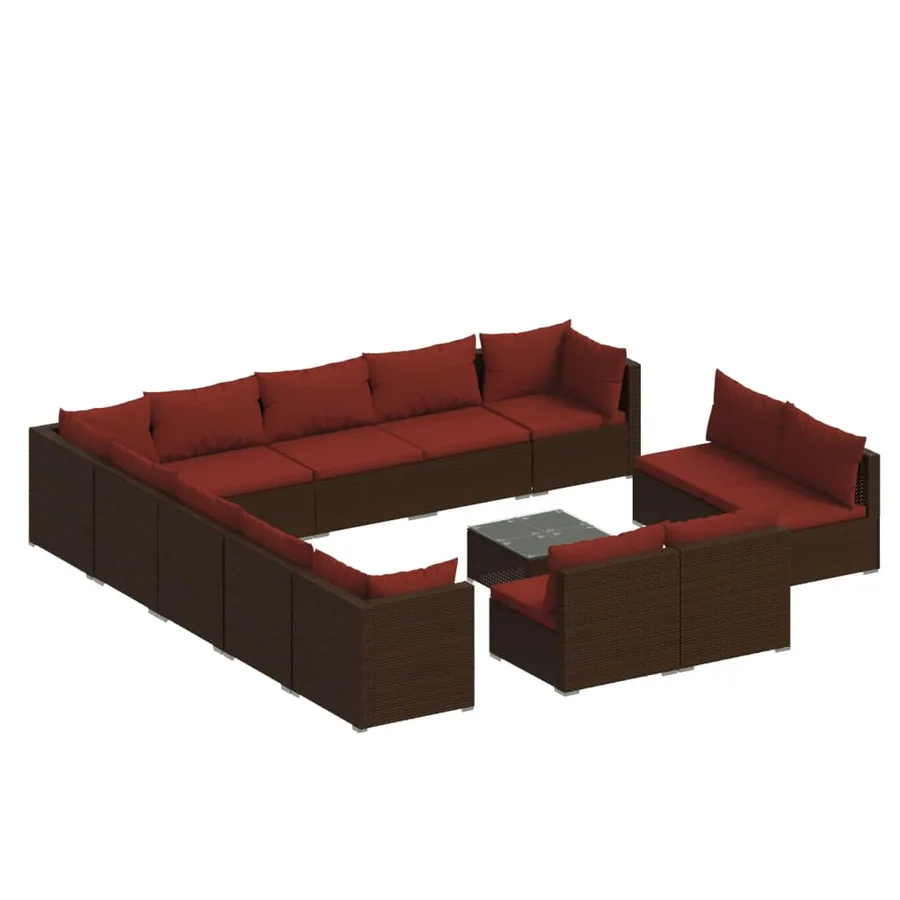 Salon de jardin 14 pcs avec coussins Marron Résine tressée - 2