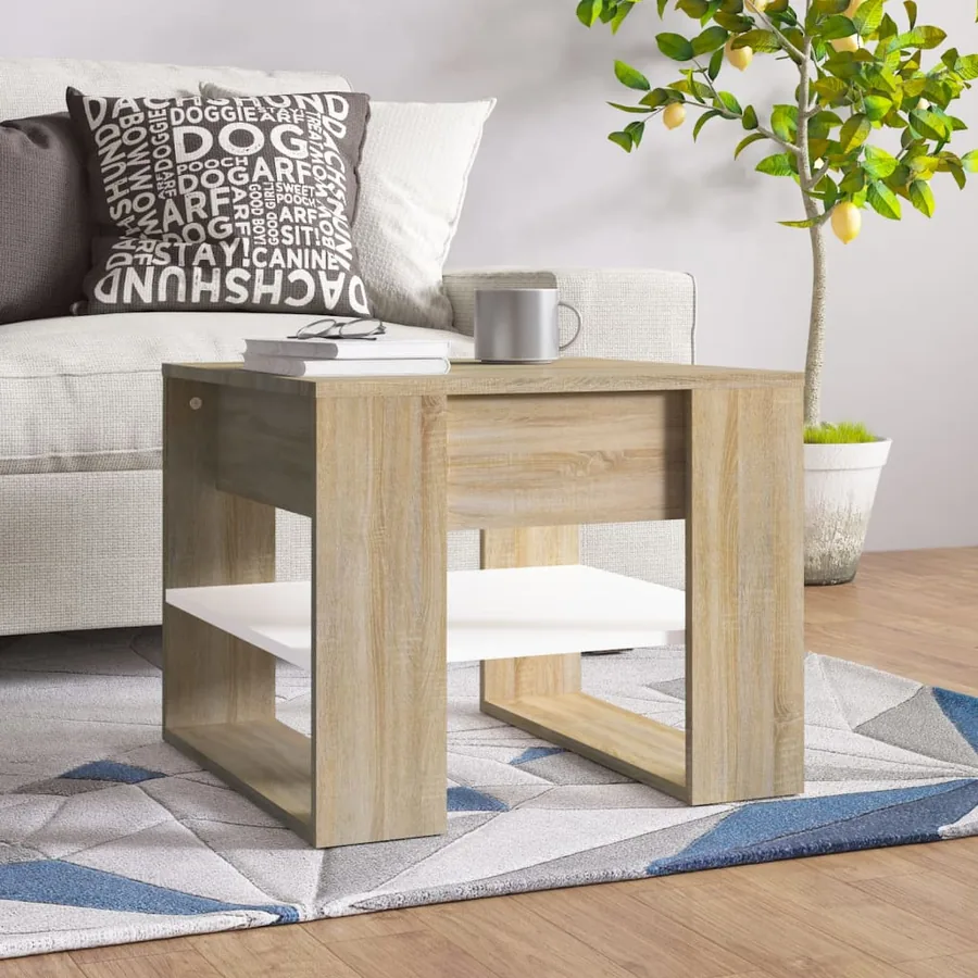 Table basse blanc chêne sonoma 55,5x55x45 cm bois d'ingénierie