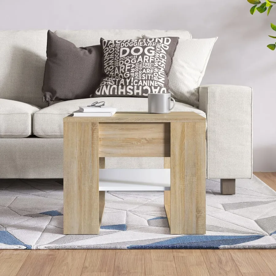 Table basse blanc chêne sonoma 55,5x55x45 cm bois d'ingénierie - 5
