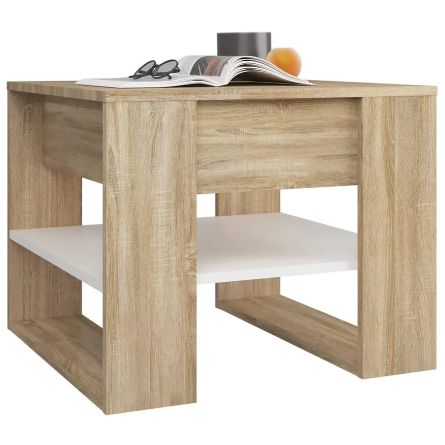 Table basse blanc chêne sonoma 55,5x55x45 cm bois d'ingénierie - 6