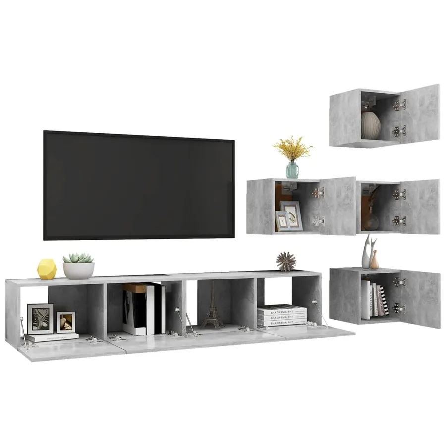 Ensemble de meubles TV 6 pcs Gris béton Bois d'ingénierie - 5