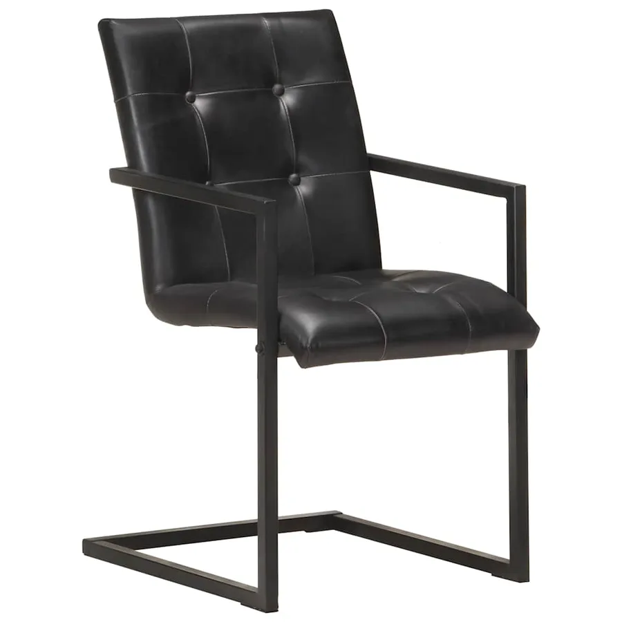 Chaises à manger cantilever lot de 2 noir cuir véritable - 2