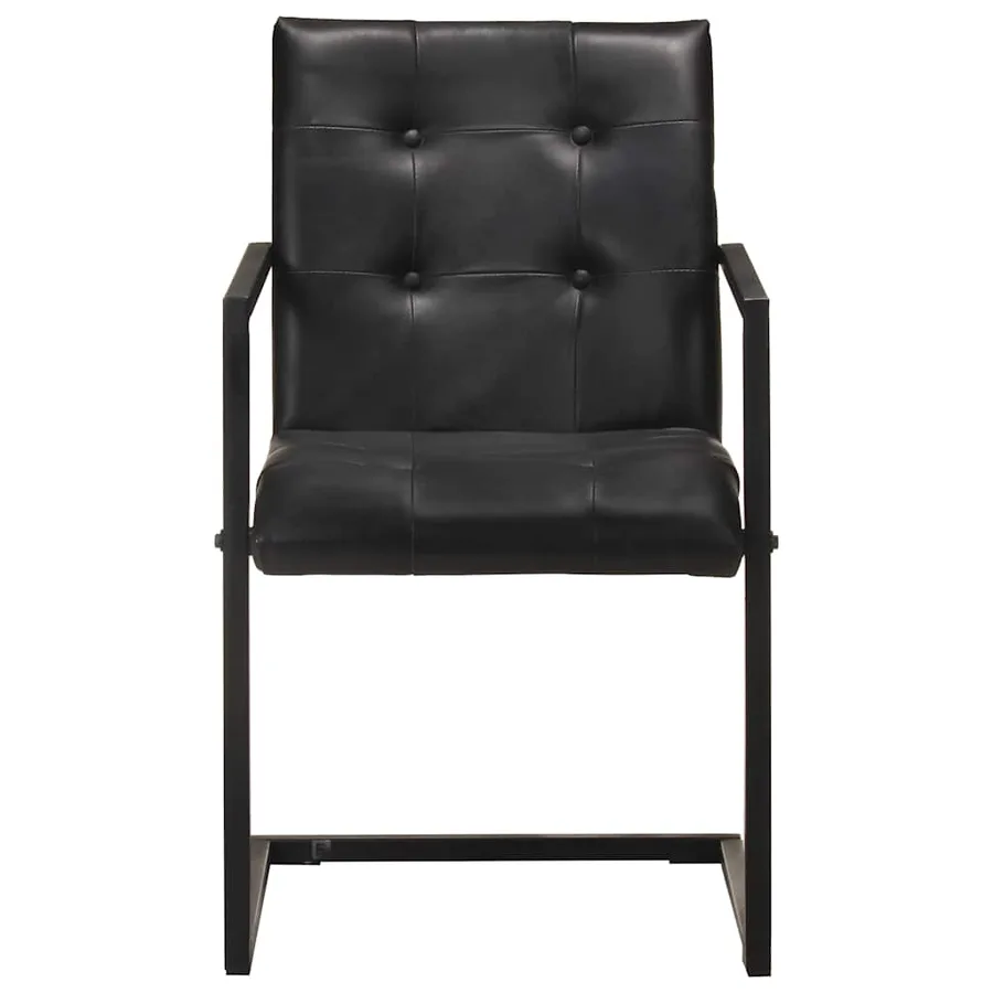 Chaises à manger cantilever lot de 2 noir cuir véritable - 3