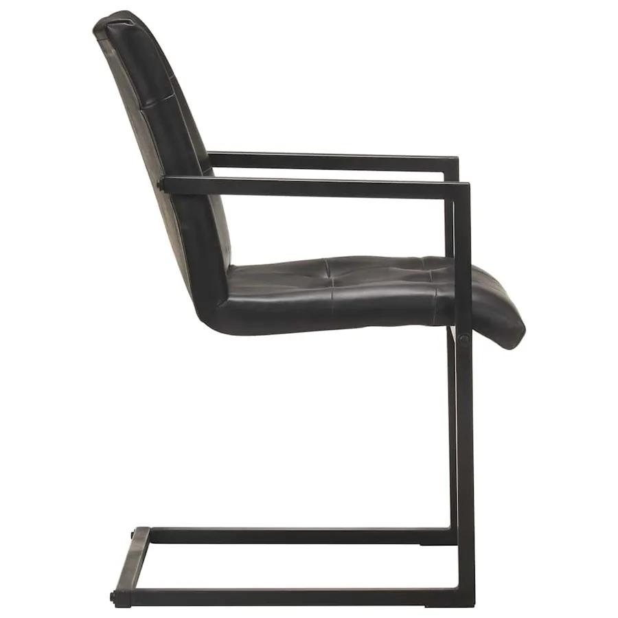Chaises à manger cantilever lot de 2 noir cuir véritable - 4