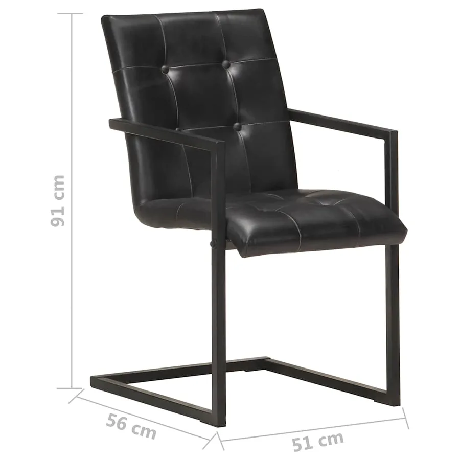 Chaises à manger cantilever lot de 2 noir cuir véritable - 8
