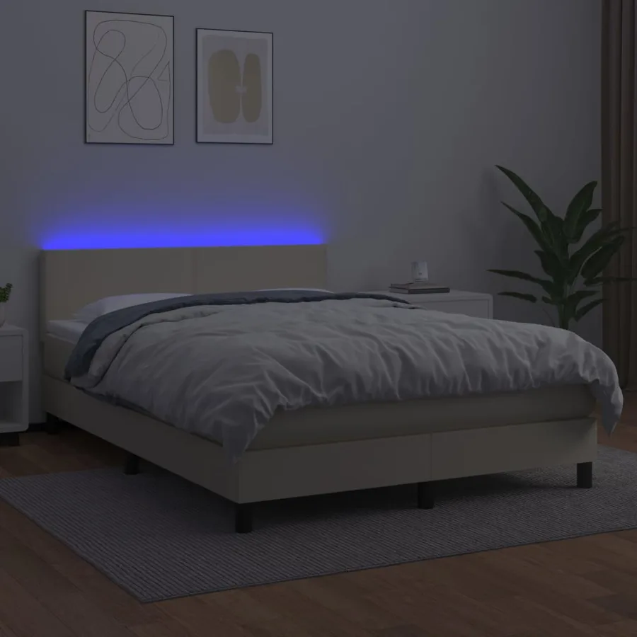 Sommier à lattes de lit avec matelas et LED Crème 140x190 cm - 4