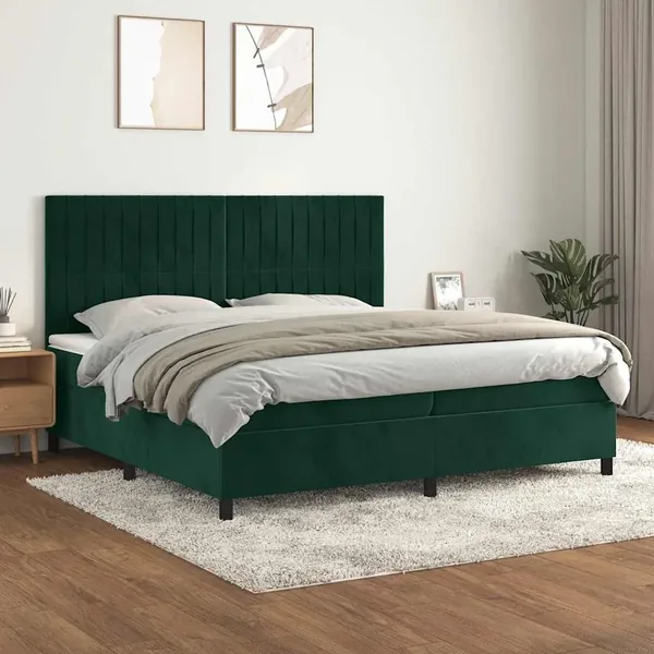 Sommier à lattes de lit et matelas Vert foncé 200x200cm Velours
