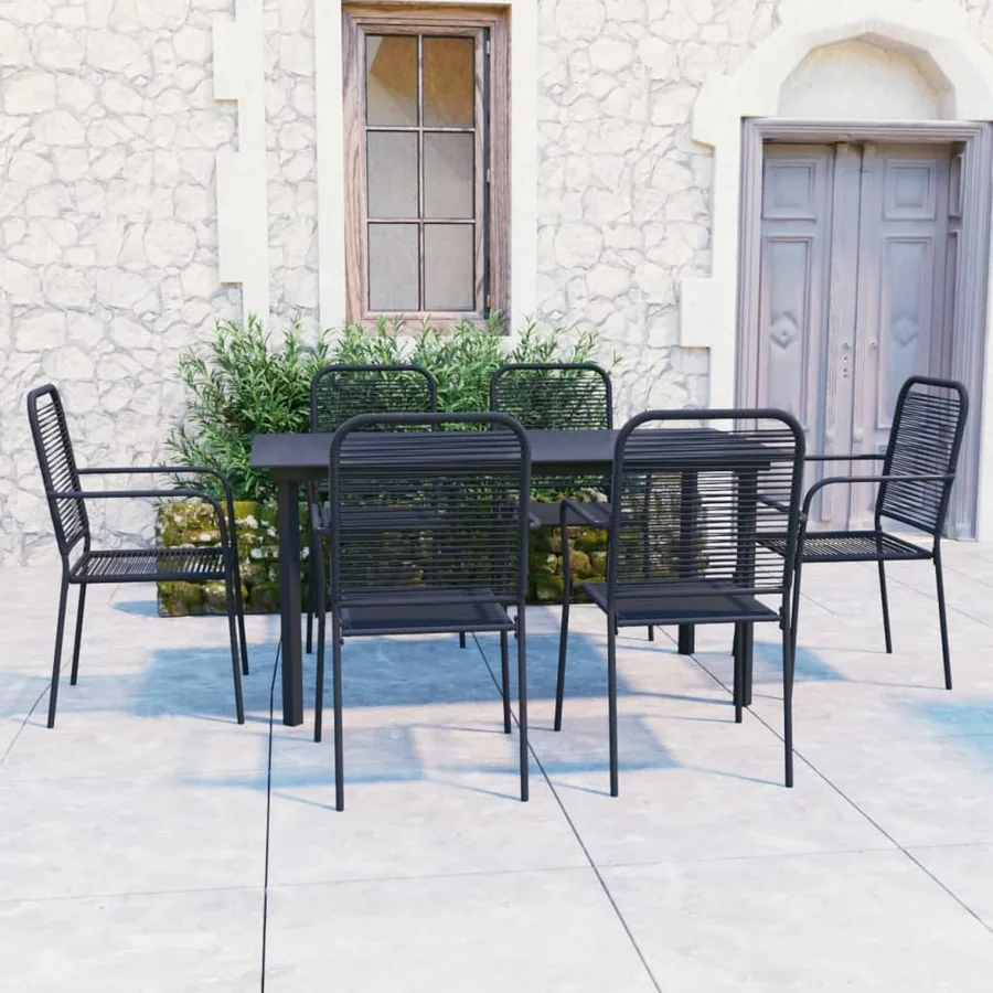 Ensemble à manger de jardin 7 pcs noir verre et acier