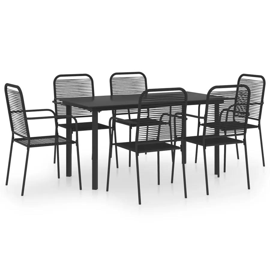 Ensemble à manger de jardin 7 pcs noir verre et acier - 2