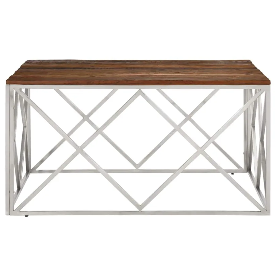 Table basse argenté inox et bois de mélèze massif - 3
