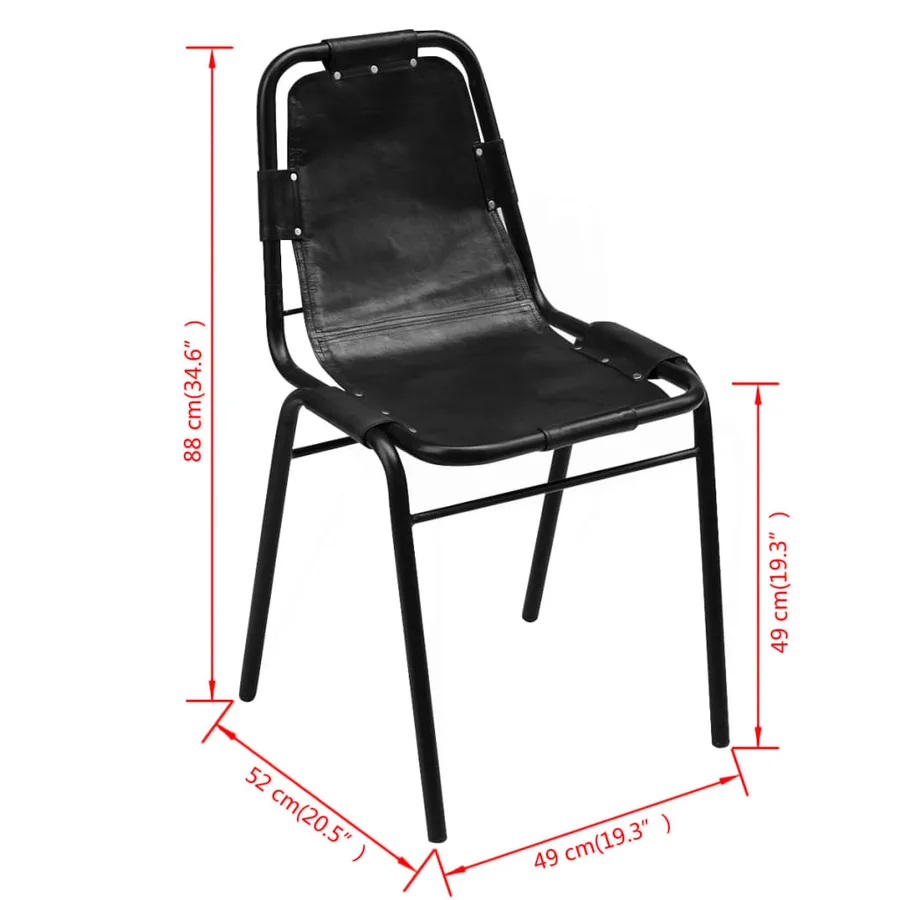 Chaises à manger lot de 6 noir cuir véritable - 5