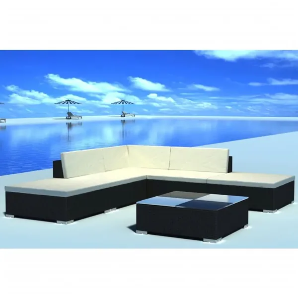 Salon de jardin 6 pcs avec coussins résine tressée noir