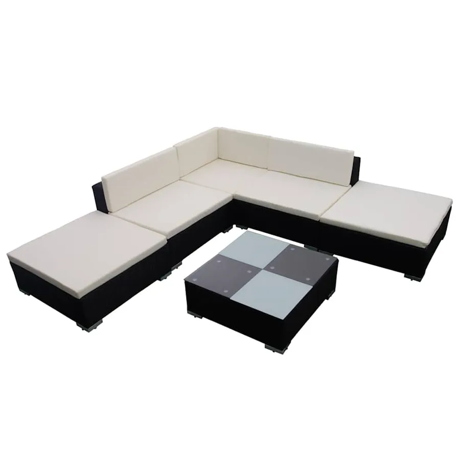 Salon de jardin 6 pcs avec coussins résine tressée noir - 2