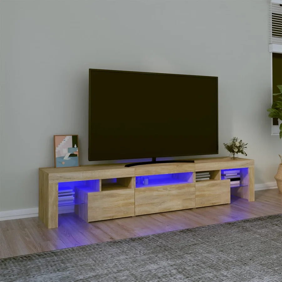 Meuble TV avec lumières LED Chêne sonoma 200x36,5x40 cm