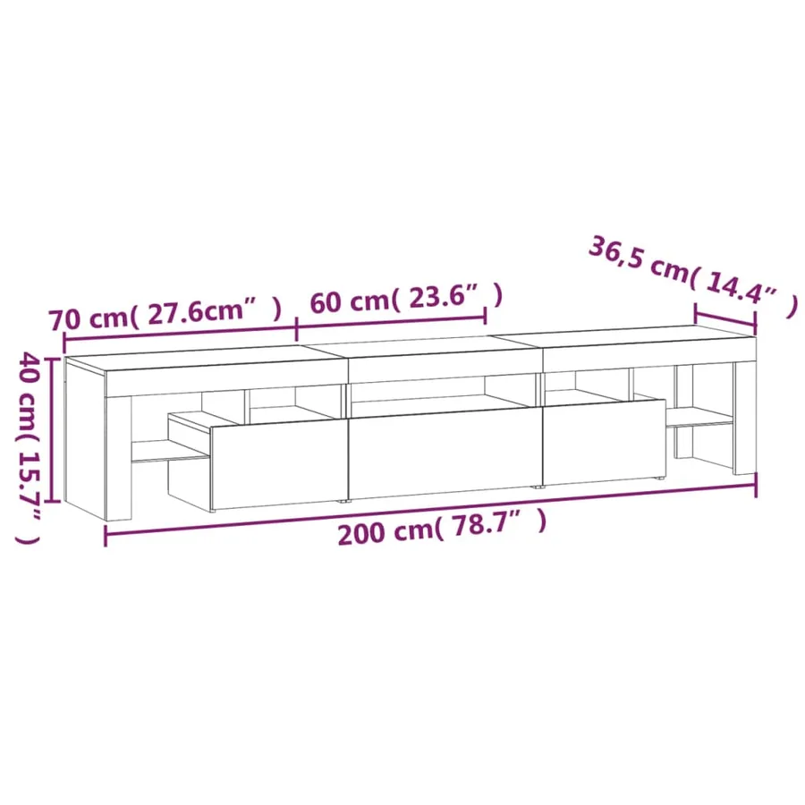 Meuble TV avec lumières LED Chêne sonoma 200x36,5x40 cm - 12