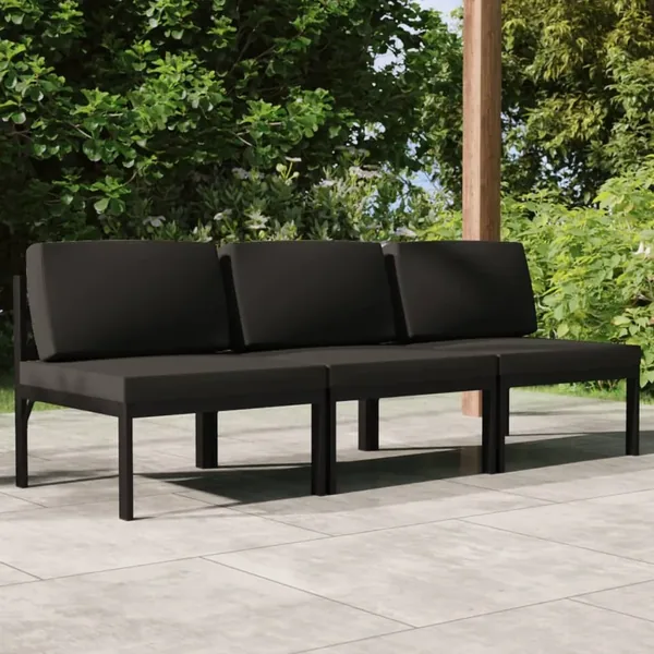 Canapé de jardin 3 places avec coussins Aluminium Anthracite