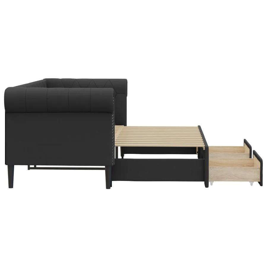 Lit de jour avec gigogne et tiroirs sans matelas noir 90x200 cm - 4