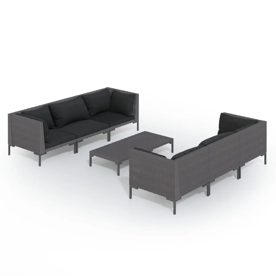 Salon de jardin 7 pcs avec coussins Résine tressée Gris foncé - 2