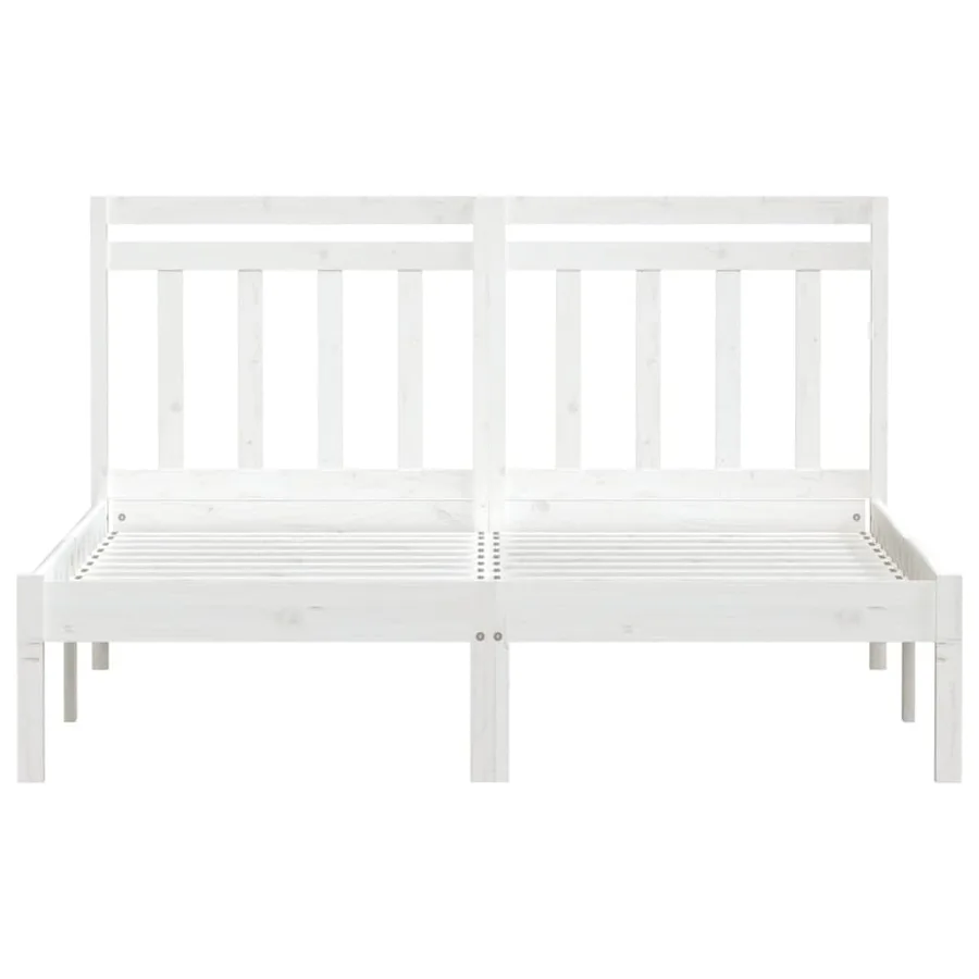 Cadre de lit sans matelas blanc bois massif - 4