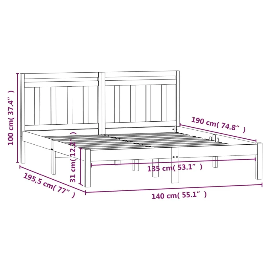 Cadre de lit sans matelas blanc bois massif - 9