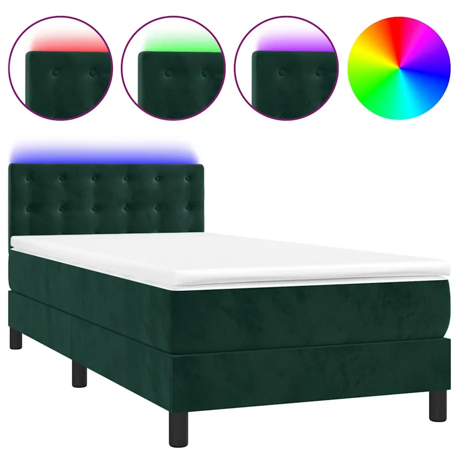 Sommier à lattes de lit avec matelas et LED Vert foncé 90x200cm - 2