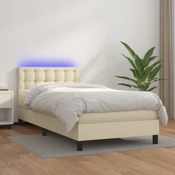 Sommier à lattes de lit avec matelas et LED Crème 90x190cm