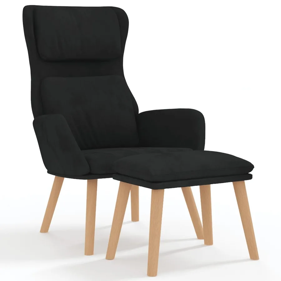Chaise de relaxation avec tabouret Noir Velours - 2