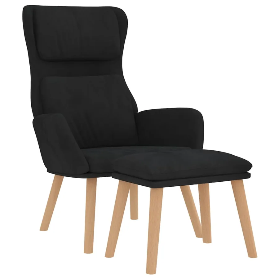 Chaise de relaxation avec tabouret Noir Velours - 3