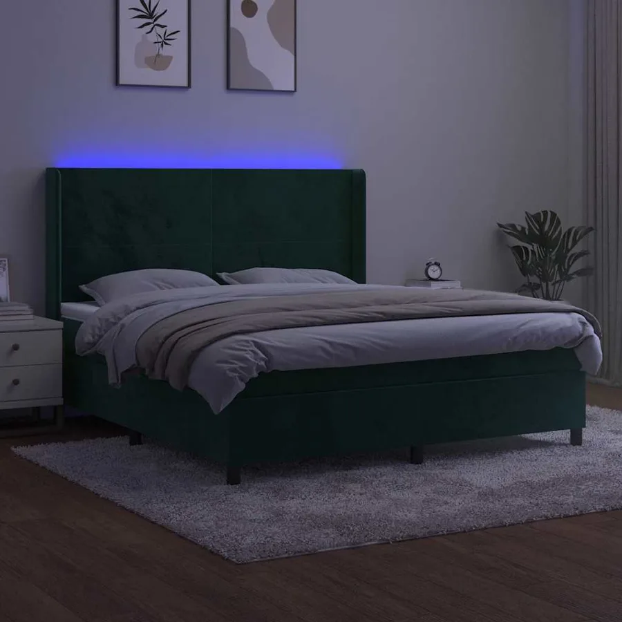 Sommier à lattes de lit matelas et LED Vert foncé 160x200 cm - 3