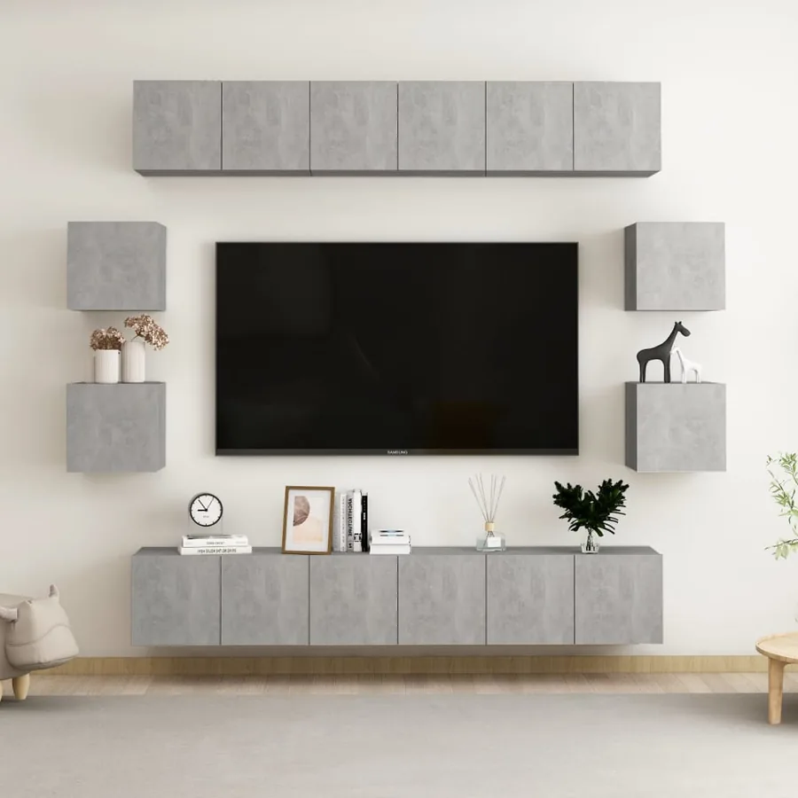 Ensemble de meubles TV 10 pcs Gris béton Bois d'ingénierie