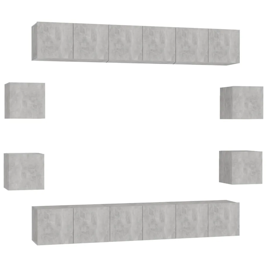 Ensemble de meubles TV 10 pcs Gris béton Bois d'ingénierie - 2