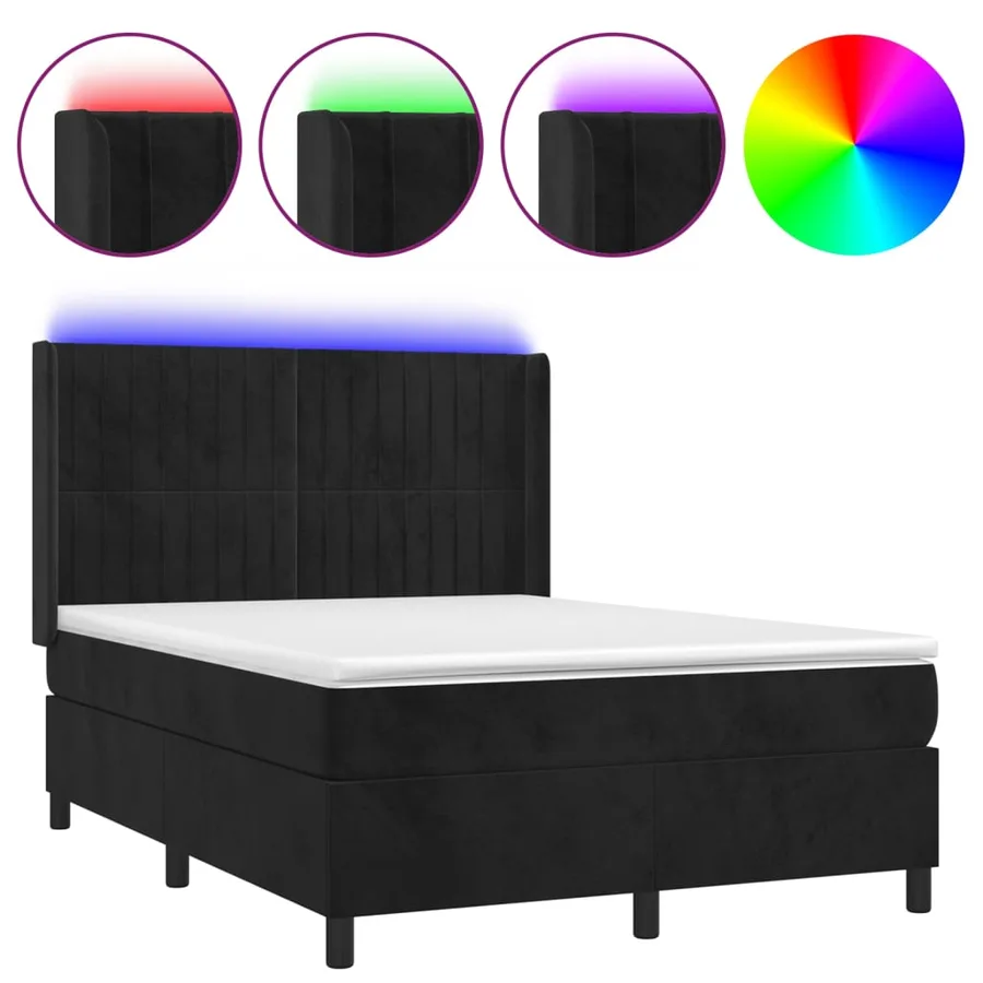 Sommier à lattes de lit matelas et LED Noir 140x190 cm Velours - 2