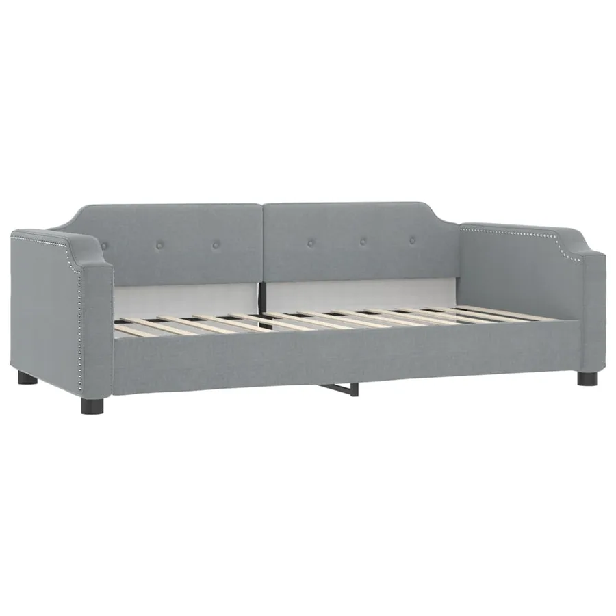 Lit de jour avec gigogne et tiroirs gris clair 90x200 cm tissu - 4