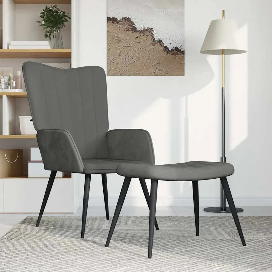 Chaise de relaxation avec repose-pied Gris foncé Velours