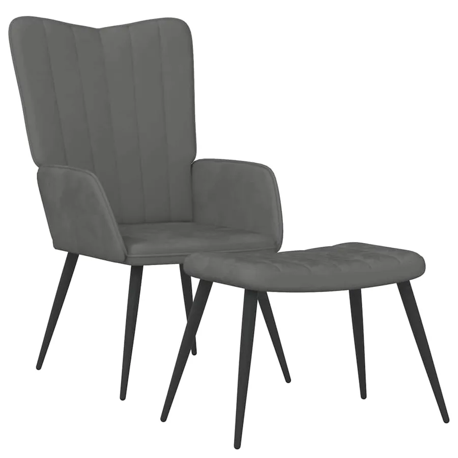 Chaise de relaxation avec repose-pied Gris foncé Velours - 2