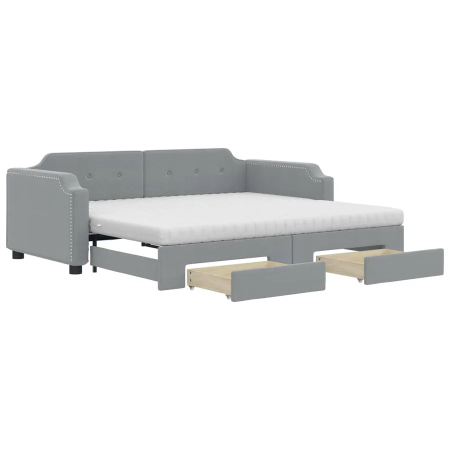 Lit de jour avec gigogne et tiroirs gris clair 80x200 cm tissu - 2