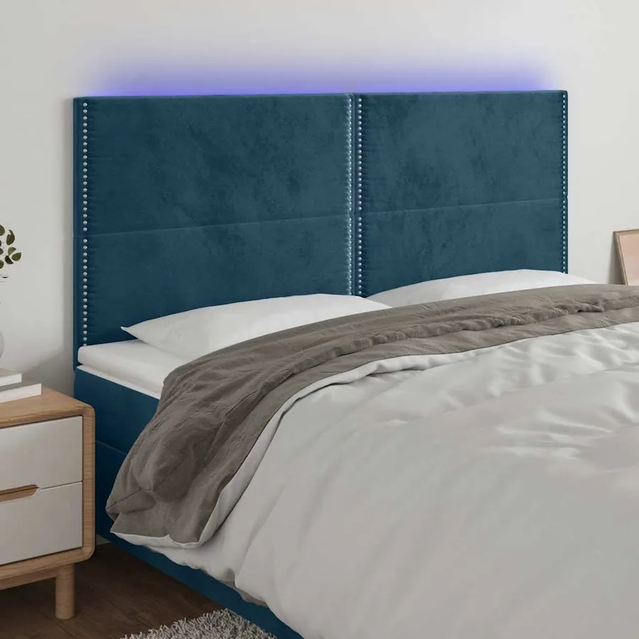 Tête de lit à LED Bleu foncé 160x5x118/128 cm Velours