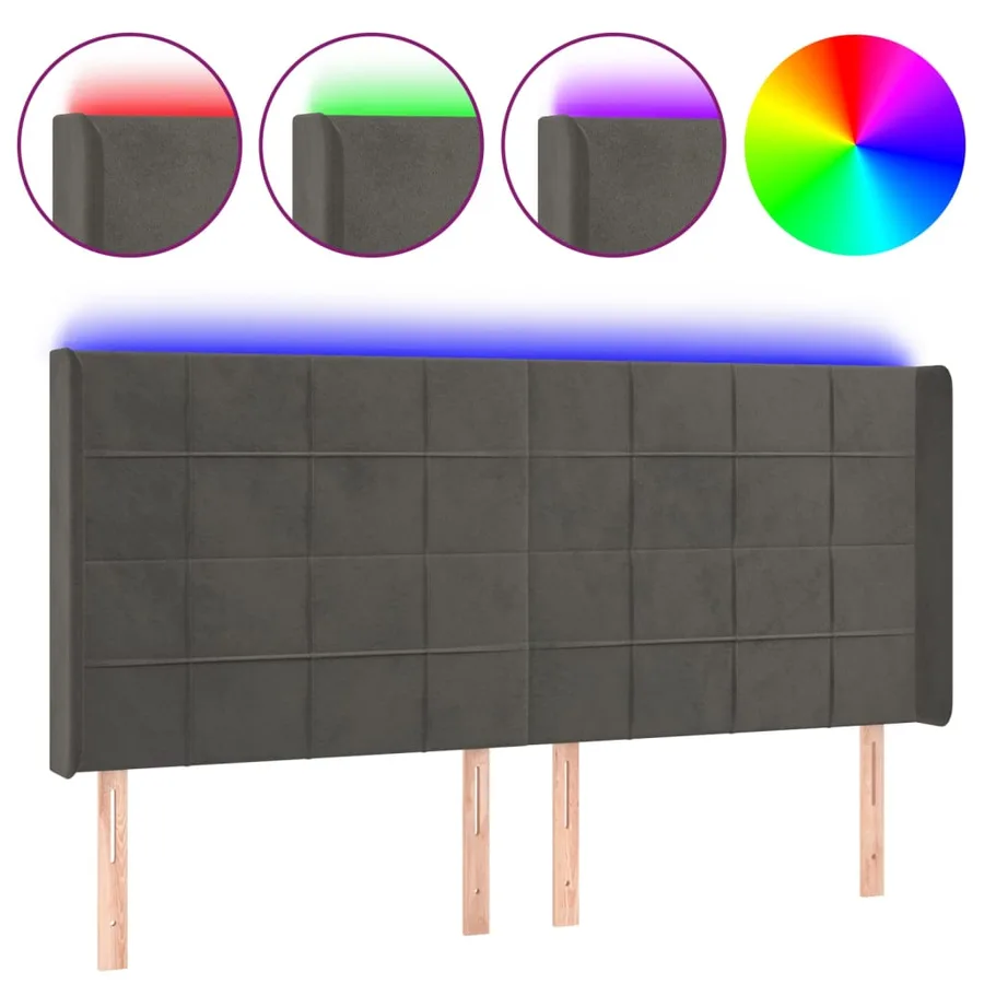 Tête de lit à LED Gris foncé 163x16x118/128 cm Velours - 2