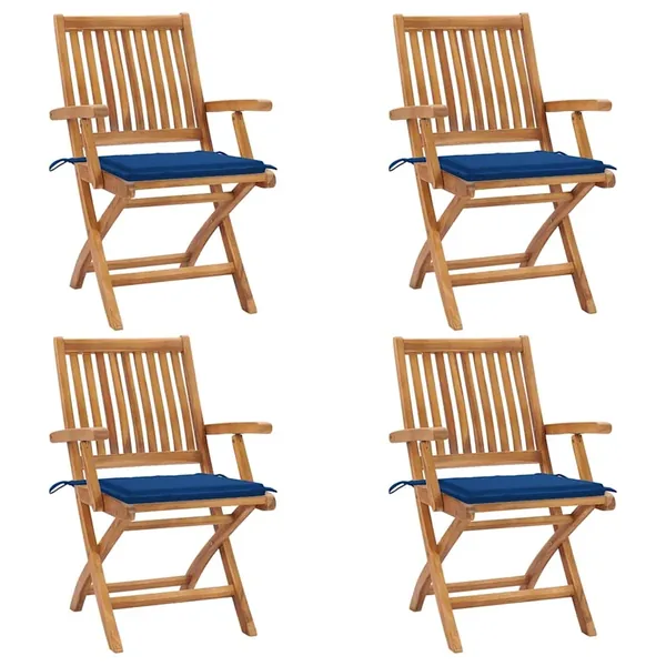 Chaises pliables de jardin avec coussins lot de 4 Teck solide