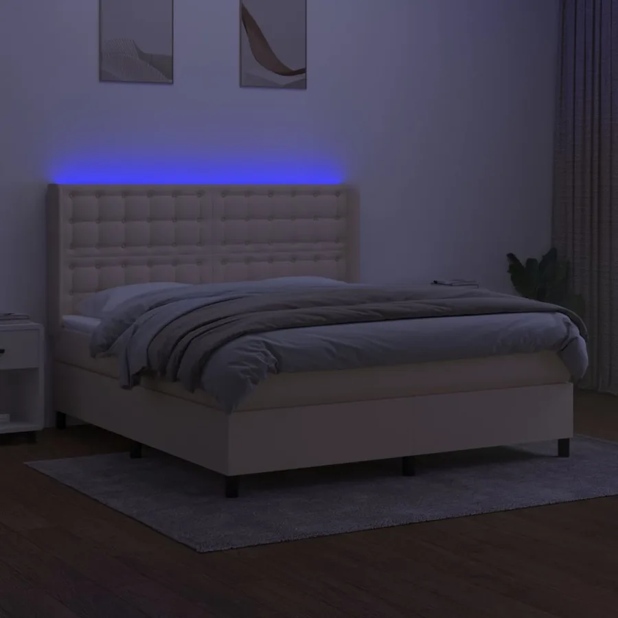 Sommier à lattes de lit matelas et LED Crème 180x200 cm Tissu - 3