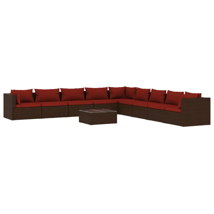 Salon de jardin 10 pcs avec coussins Résine tressée Marron - 2