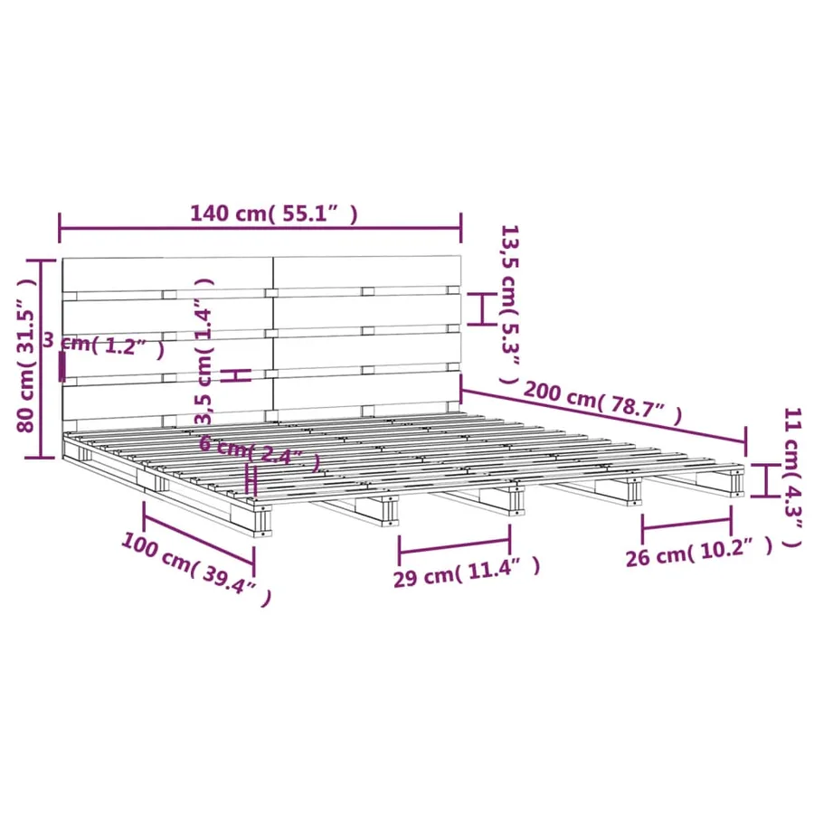 Cadre de lit sans matelas blanc 140x200 cm bois de pin massif - 12