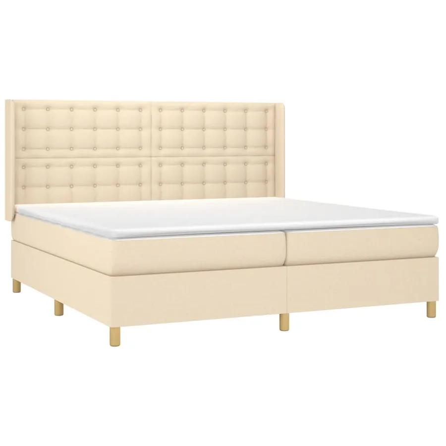 Sommier à lattes de lit avec matelas Crème 200x200 cm Tissu - 3