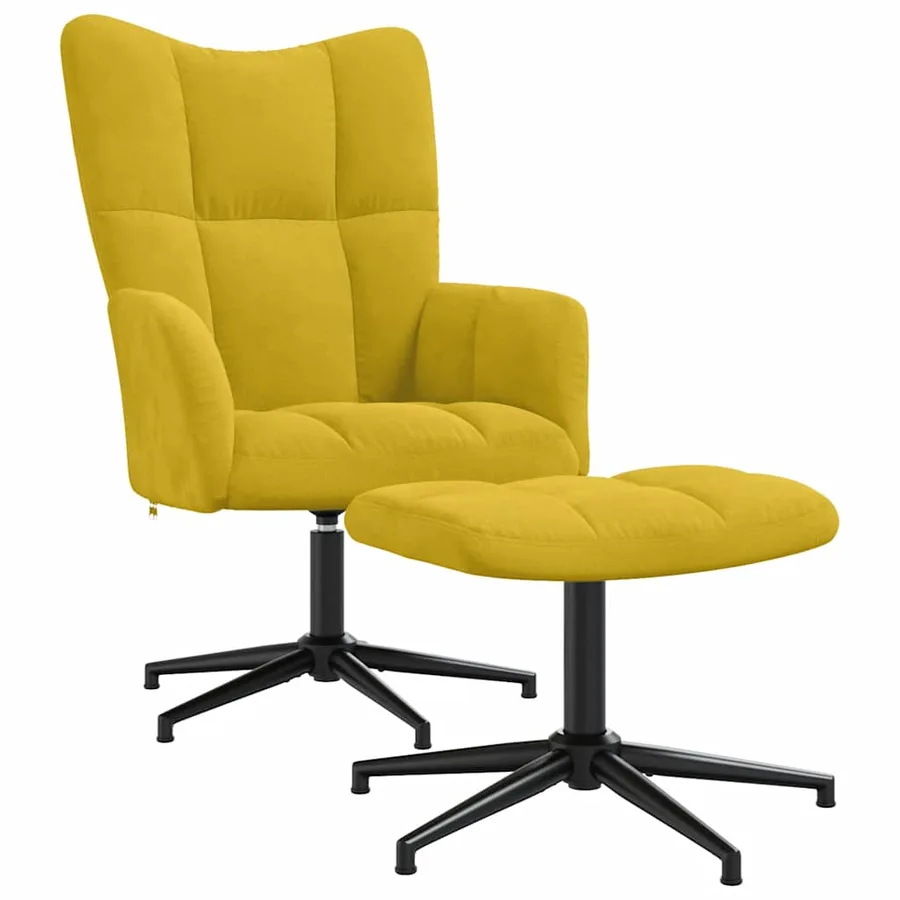 Chaise de relaxation avec tabouret Jaune moutarde Velours - 2