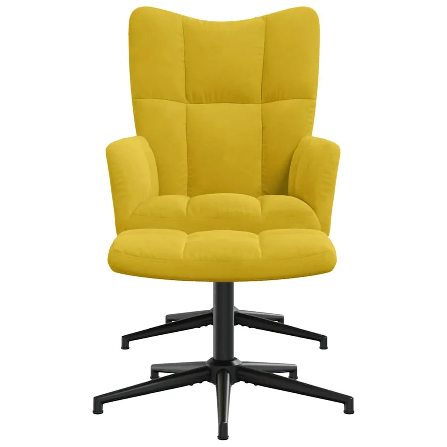 Chaise de relaxation avec tabouret Jaune moutarde Velours - 3